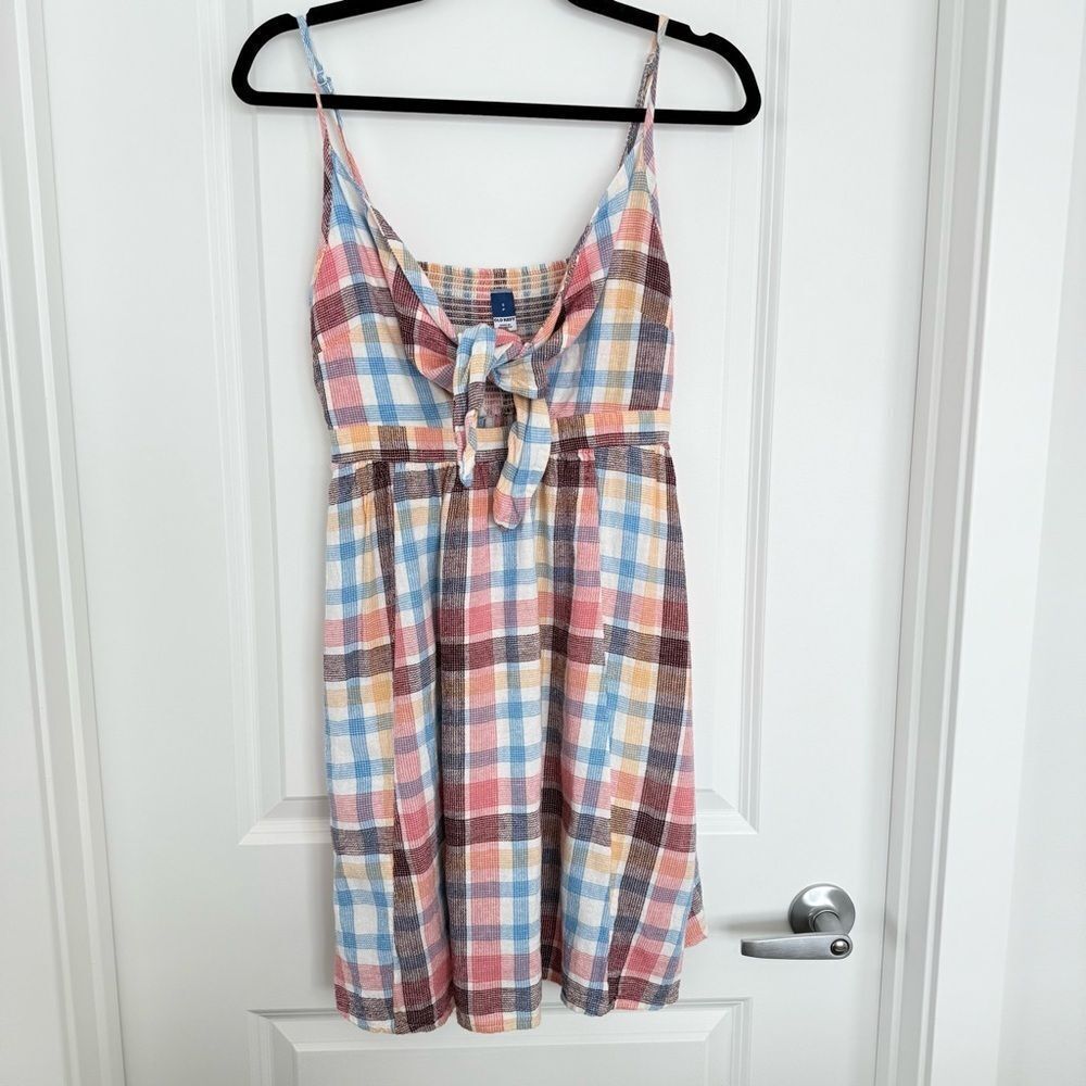 Old Navy Plaid Tie-Front Mini Dress - Blue, Pink, Yellow, Brown